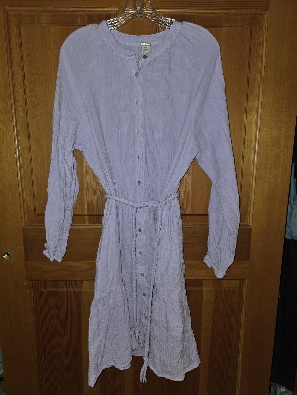 Magaschoni Organic Cotton Gauze Belted Tiered Midi Dress Lilac Size Medium